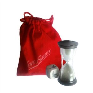 Juego de Dados Eróticos con Reloj de Arena: tira el dado, practica posiciones del Kamasutra y disfruta hasta que el tiempo se acabe. ¡Diversión y pasión para parejas!