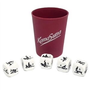Generala Erótica, juego de dados eróticos con 5 dados de posiciones sexuales y vaso para mezclar. Perfecto para parejas que buscan diversión, azar y pasión.